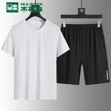 木林森夏季短裤短袖两件套装男运动休闲印花T恤YY-XWD2712
