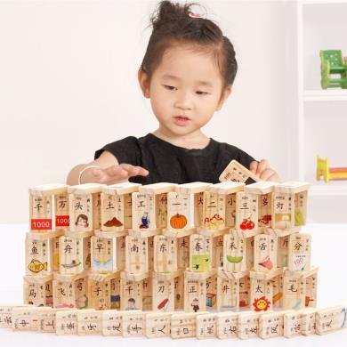 木丸子新品儿童木制100片汉字多米诺骨牌积木套装益智玩具