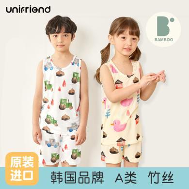 unifriend新儿童背心套装卡通宝宝家居服两件套竹纤维睡衣套装