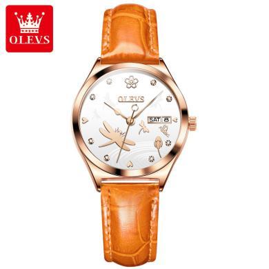 欧利时(OLEVS)瑞士品牌手表女士全自动机械表抖音镂空手表简约气质正品真皮带时尚腕表