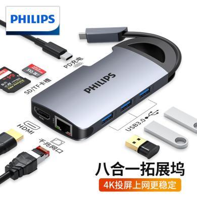 飞利浦 Type-C扩展坞 USB-C转HDMI华为苹果电脑转换器Macbook转接头 手机笔记本USB分线器带网口拓展坞SWR1606A