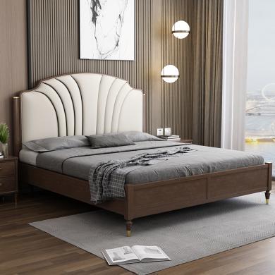 皇家密码美式全实木床橡胶木1.8米m双人床现代简约胡桃色床主卧室轻奢家具