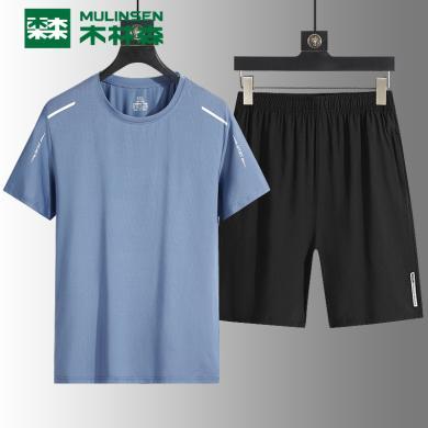 木林森冰丝运动套装男士夏季休闲短袖t恤五分裤短裤两件套运动LT-XD2712