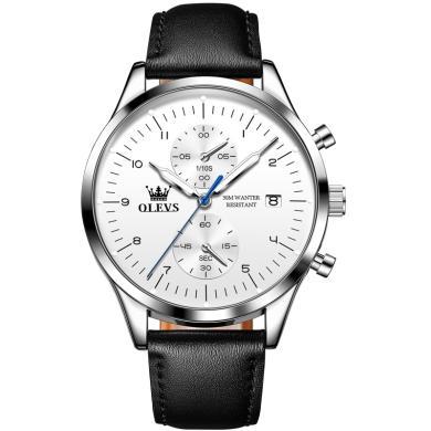 欧利时(OLEVS)瑞士品牌手表男新款多功能石英表男士超薄手表商务休闲防水真皮带时尚腕表