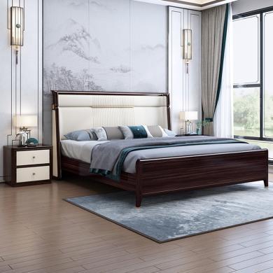 皇家密码新中式实木床1.8米胡桃木现代双人主卧婚床轻奢简约高箱储物床