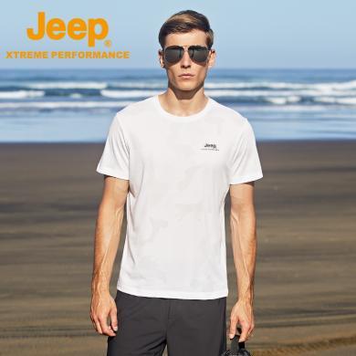 Jeep吉普男士暗纹迷彩短袖T恤衫户外亲肤透气微弹登山旅行徒步上衣J122094547