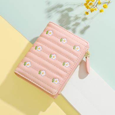 欧时纳时尚韩版可爱绣花女士钱包简约短款两折零钱卡包wallet