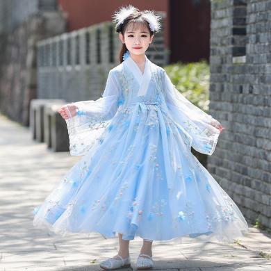 安妮优儿汉服春秋女童汉服批发中国风童装古装小学生汉服连衣裙公主裙A9042