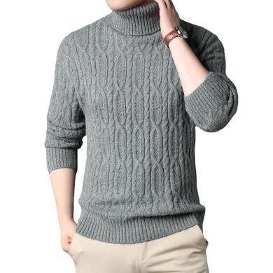 verhouse 秋季新款男士高领毛衣简约时尚提花纯色套头针织衫
