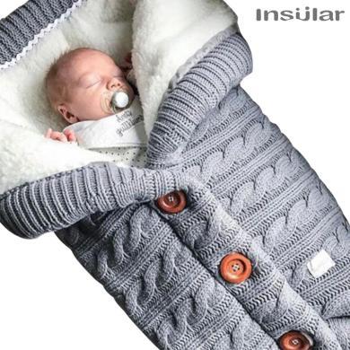 茵秀丽秋冬婴儿推车睡袋户外宝宝针织睡袋毛线加绒加厚抱被