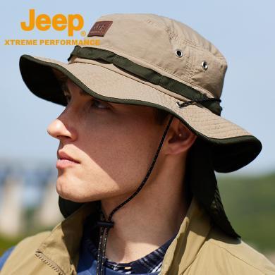 Jeep/吉普垂钓帽子男UPF50+防紫外线透气渔夫帽加大帽檐可调节P223078932