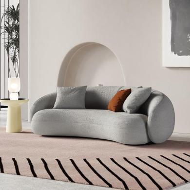 洛品家具意式轻奢直排沙发高级优质棉麻皮质结合沙发三人位客厅钢牙