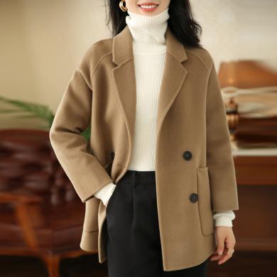 采多宝大码女装羊毛秋季新款时尚韩版休闲毛呢外套女洋气流行双面呢大衣