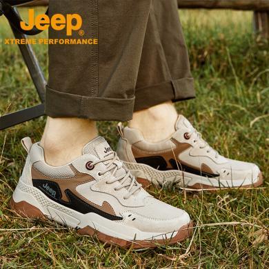Jeep/吉普男鞋新款真皮透气防滑耐磨户外休闲运动板鞋男P231091226