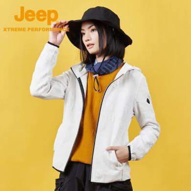【立体提花】Jeep/吉普女士外套时尚连帽针织外套卫衣开衫简约保暖弹力上衣J232086190