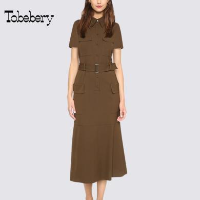tobebery名媛气质法式长款连衣裙高端衬衫裙夏季2022年新款复古显瘦裙子