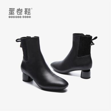 黑色靴子女新款时装短靴法式春秋单靴小众设计感显瘦品牌正品
