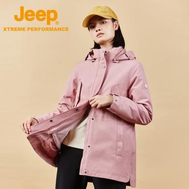 【杜邦三防】Jeep/吉普三合一冲锋衣女保暖抓绒外套户外透气登山服J232084004