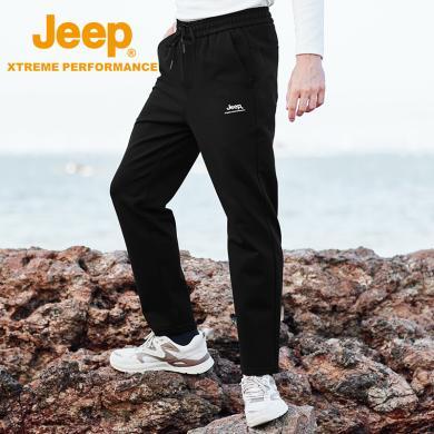 Jeep/吉普男士卫裤全松紧抽绳加厚运动裤透气直筒保暖针织裤休闲裤J232096621