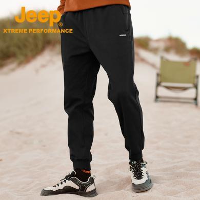 Jeep/吉普新款户外修身束腿卫裤旅游防风休闲长裤男弹力加绒针织裤J232096620