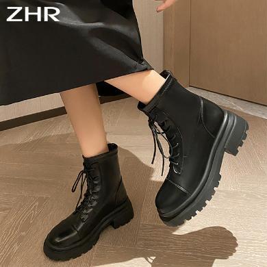 ZHR短靴女年秋冬新款时尚英伦风厚底马丁靴简约圆头百搭短靴BL85