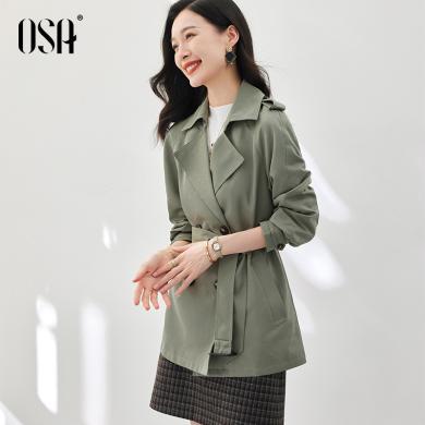 OSA欧莎经典流行中长款风衣女秋装新款韩系显瘦外套小个子   S122C23001T