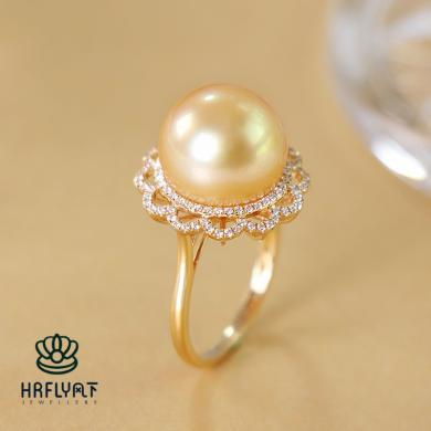 风下Hrfly 18K金南洋金珠戒指 天然金色海水珍珠 气质优雅款珍珠指环 可搭配大衣毛衣西装 礼盒包装