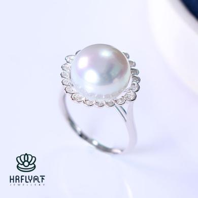 风下Hrfly 18K金南洋澳白戒指 天然白色海水珍珠 太阳花设计 气质优雅款珍珠指环 礼盒包装