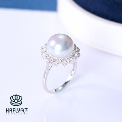 风下Hrfly 18K金南洋澳白戒指 天然白色海水珍珠 轻奢气质款珍珠指环 礼盒包装