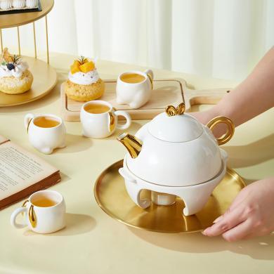 共禾京品奶油兔陶瓷茶具礼盒套装陶瓷茶壶茶杯带托盘创意生日礼物
