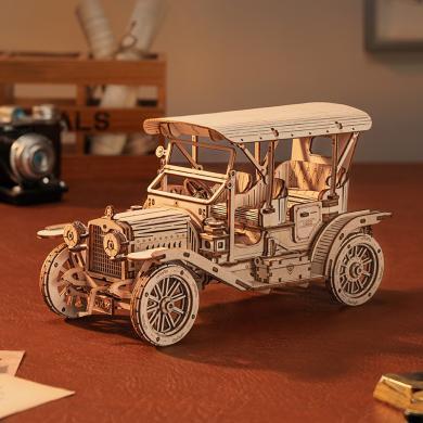 【rokr若客】复古老爷车木质立体3D拼图模型手工diy积木拼装益智玩具
