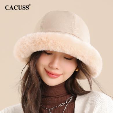 CACUSS/卡古斯渔夫帽女新款冬季加绒加厚包头帽保暖显脸小大头围毛绒盆帽潮 PM230338