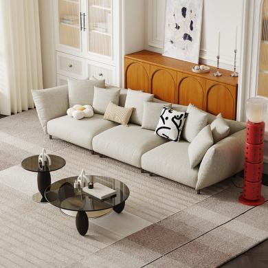 法式奶油风雪尼尔布沙发现代简约高端沙发组合大小户型客厅沙发