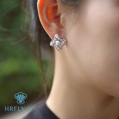 风下Hrfly S925银Tian然淡水珍珠耳钉 复古多珠款珍珠耳环 宴会款提升气场 礼盒包装