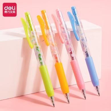 得力（deli）彩色中性笔 学生笔记手账笔 多色中性笔套装多色彩水笔全针管0.5mm多  甜心系列 SA166（4支/盒）