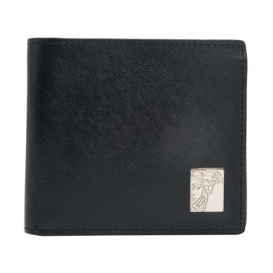 【支持购物卡】Versace 范思哲 男款经典黑色牛皮革折叠短款含零钱位钱包 香港直邮