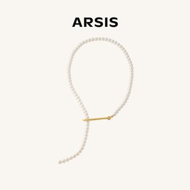 【景甜同款】ARSIS纯真年代一字扣项链镀金气质时尚复古可调节锁骨链贝珠颈链AYG303J AYG303J2