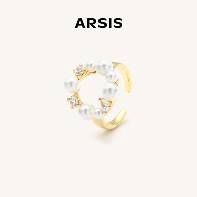ARSIS纯真年代花冠戒指贝珠开口可调节简约气质S925银饰SCZ203J