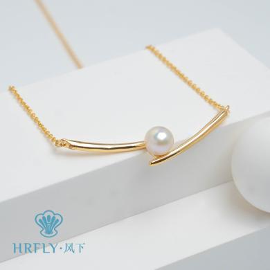 风下Hrfly Tian然淡水珍珠吊坠 强光白色珍珠项链 时尚金属款 简约百搭款 礼盒包装