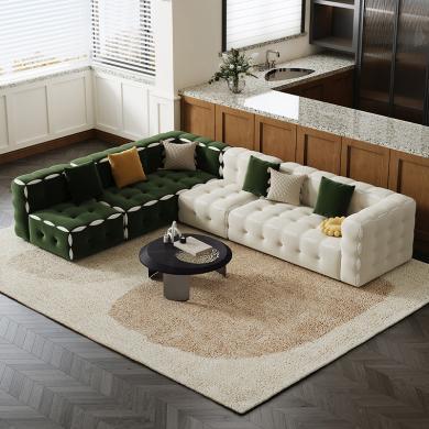 芬迪奶油风甜心巧克力磨砂布沙发设计师拼色绿色白色直排布艺沙发