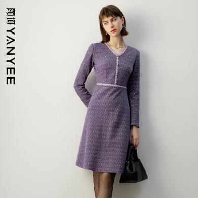 颜域紫色秋冬连衣裙女装2024新款小香风连身裙气质高级感针织裙子20W311497
