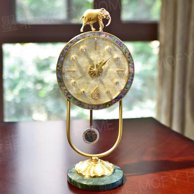 DEVY轻奢黄铜贝壳座钟欧式美式桌面时钟装饰钟表创意电视柜酒柜摆件