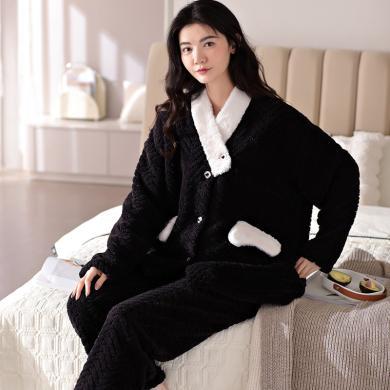 乌拉拉公主冬季新品女士睡衣简约保暖舒适可外穿家居服套装HP-3101