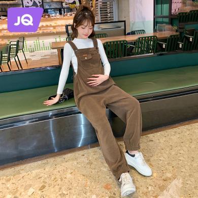 婧麒孕妇裤秋冬灯芯绒外穿背带裤2023新款加绒休闲阔腿裤孕妇冬装Jyk104053