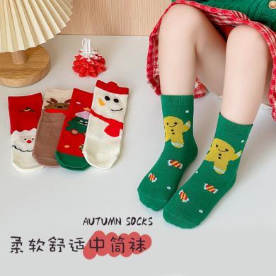 【5双装】妙优童儿童袜子冬天圣诞袜新生宝宝男童可爱卡通中筒棉袜婴儿童童袜  K23－圣诞快乐