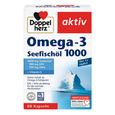 【支持购物卡】德国Doppelherz双心 深海鱼油胶囊1000mg80粒/盒 omega-3 成人中老年