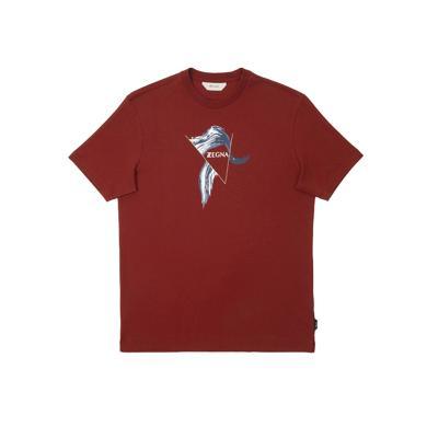 【支持购物卡】Zegna/杰尼亚 男士时尚潮流字母印花红色圆领短袖T恤香港直邮