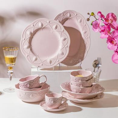 摩登主妇珠光宝气碗碟套装家用陶瓷粉色汤盘子饭碗高颜值法式餐具