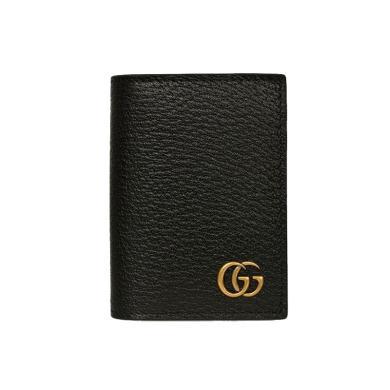 【支持购物卡】GUCCI/古驰经典GG Marmont系列 男士黑色皮革双G金扣时尚卡包钱包香港直邮