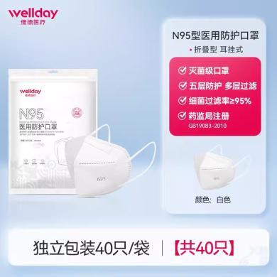 维德医疗(WELLDAY)N95型灭菌级独立装医用防护口罩3d立体医疗级成人囗罩 40只/袋